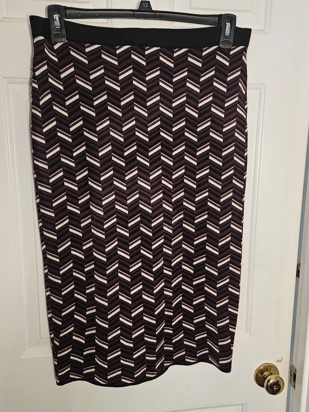 MICHAEL Michael Kors Burgundy, Cream & Black Chevron Knit Midi Skirt